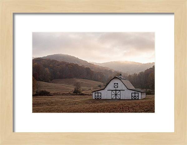 White Barn Against Autumn Landscape