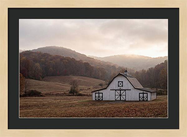 White Barn Against Autumn Landscape