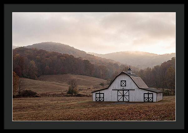 White Barn Against Autumn Landscape