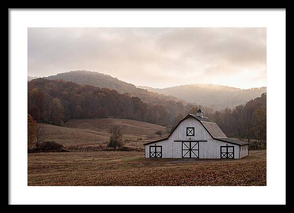 White Barn Against Autumn Landscape