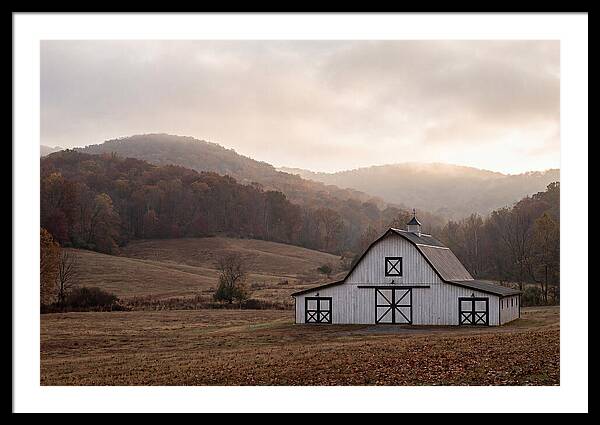 White Barn Against Autumn Landscape