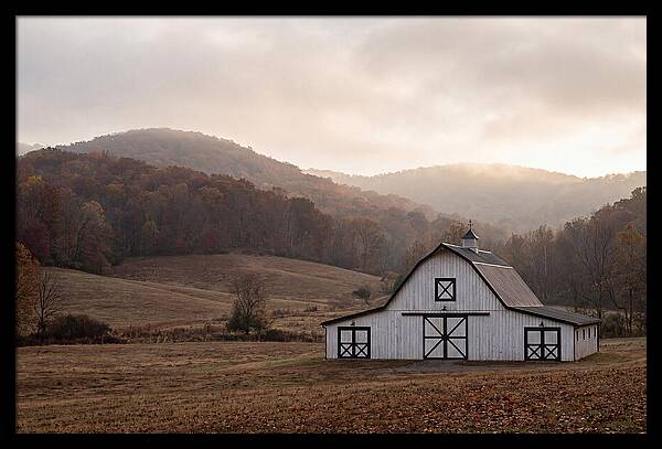 White Barn Against Autumn Landscape