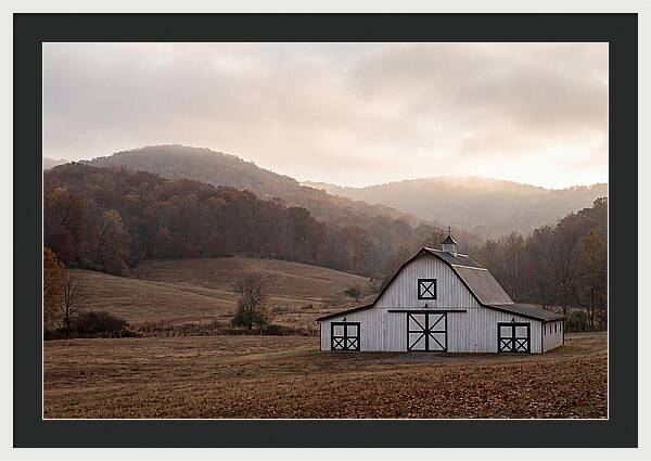 White Barn Against Autumn Landscape