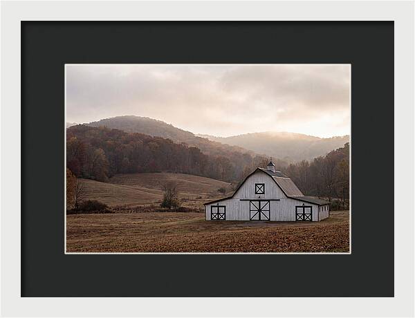 White Barn Against Autumn Landscape