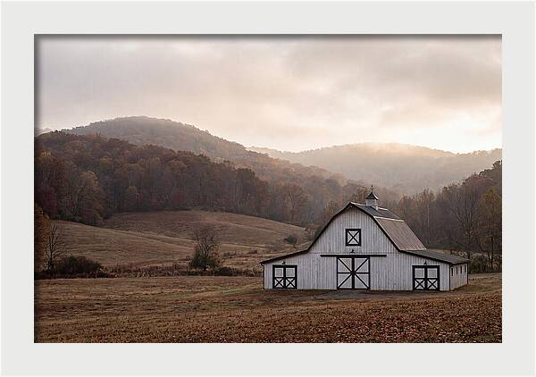 White Barn Against Autumn Landscape