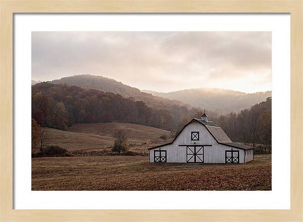 White Barn Against Autumn Landscape