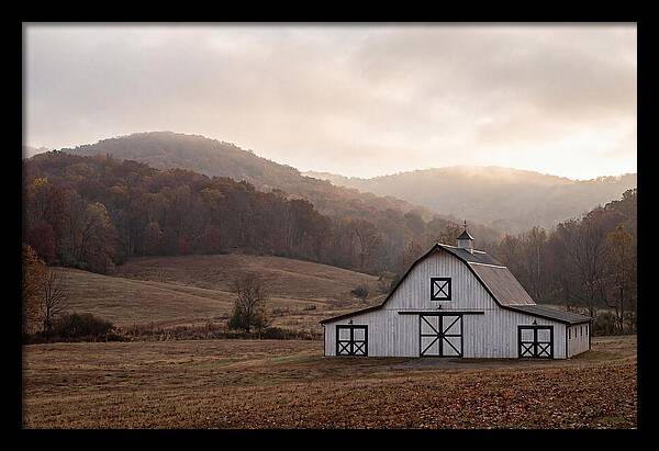 White Barn Against Autumn Landscape