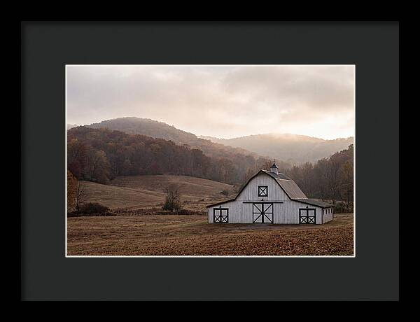 White Barn Against Autumn Landscape