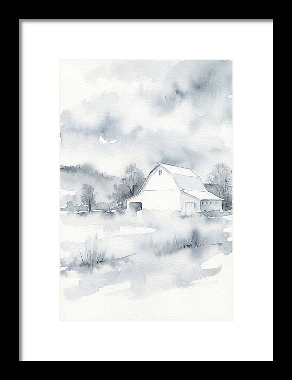White Barn In Misty Landscape
