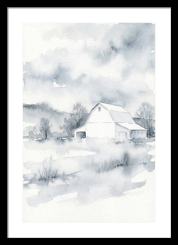 White Barn In Misty Landscape