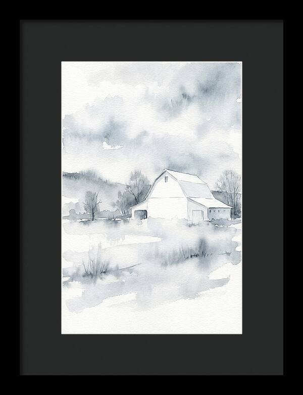 White Barn In Misty Landscape