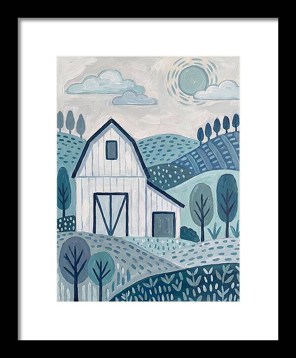 White Barn In Tranquil Landscape