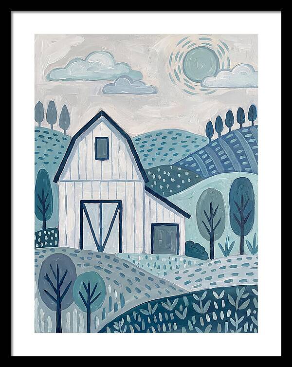 White Barn In Tranquil Landscape