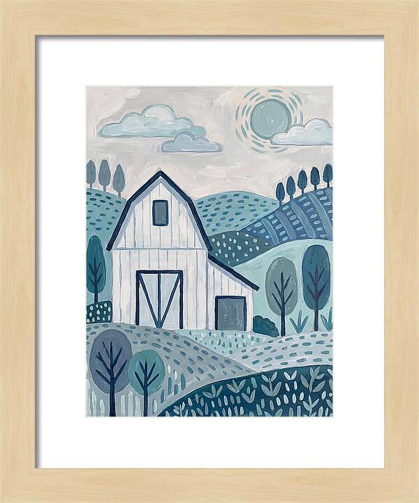 White Barn In Tranquil Landscape