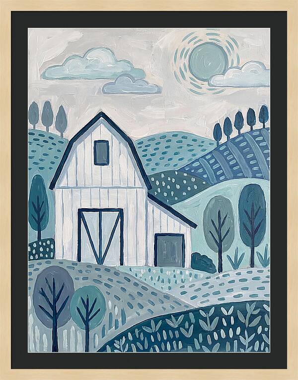White Barn In Tranquil Landscape