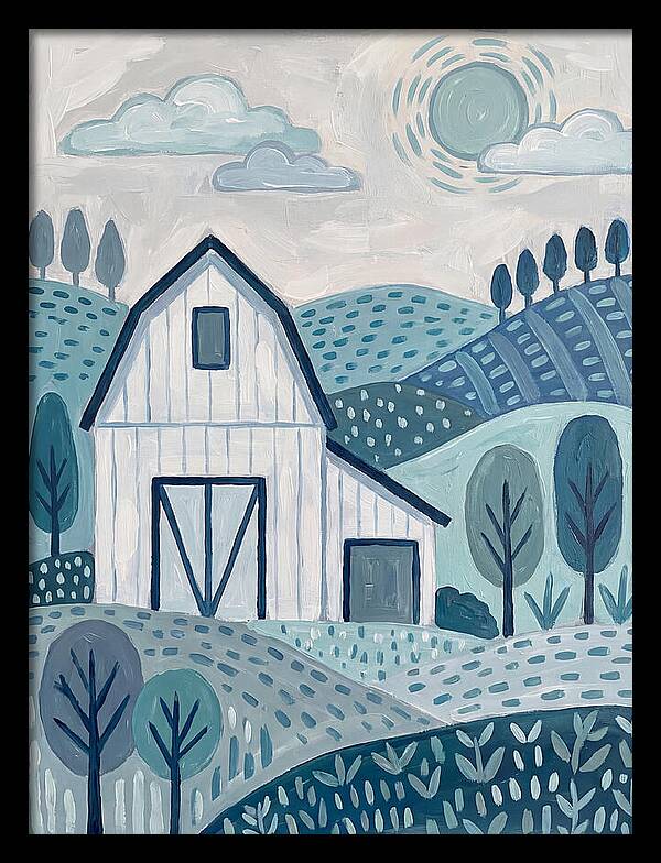White Barn In Tranquil Landscape