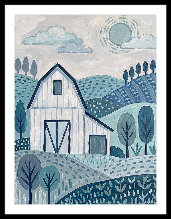 White Barn In Tranquil Landscape
