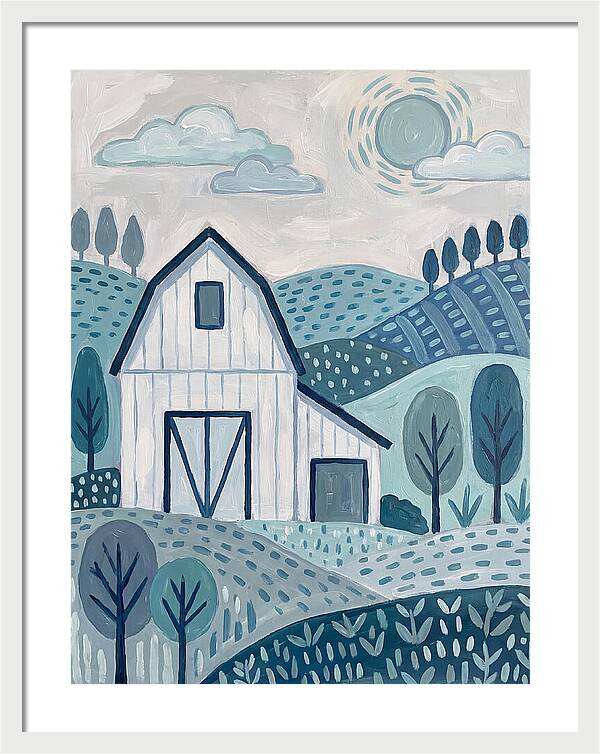 White Barn In Tranquil Landscape