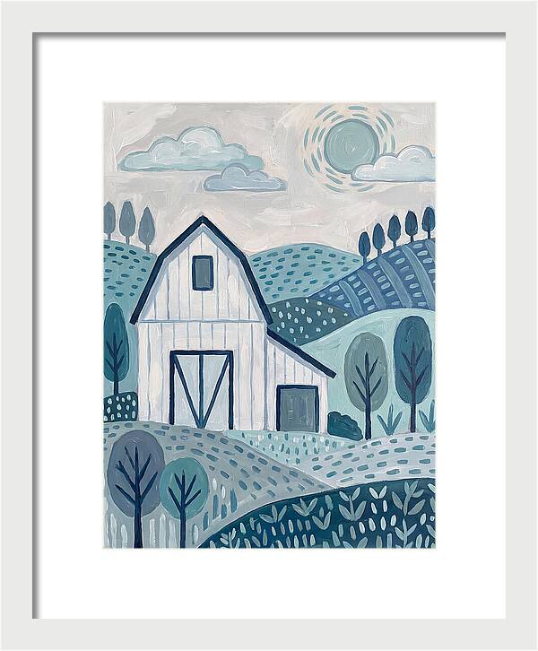 White Barn In Tranquil Landscape