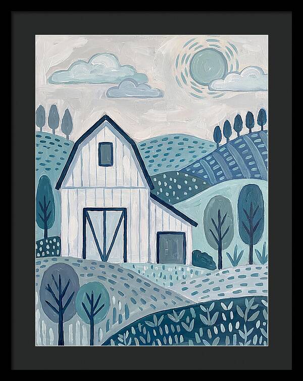 White Barn In Tranquil Landscape