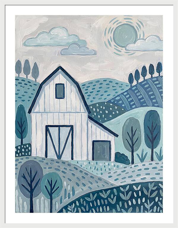 White Barn In Tranquil Landscape