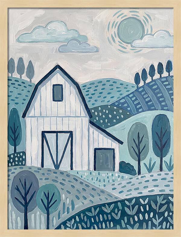 White Barn In Tranquil Landscape