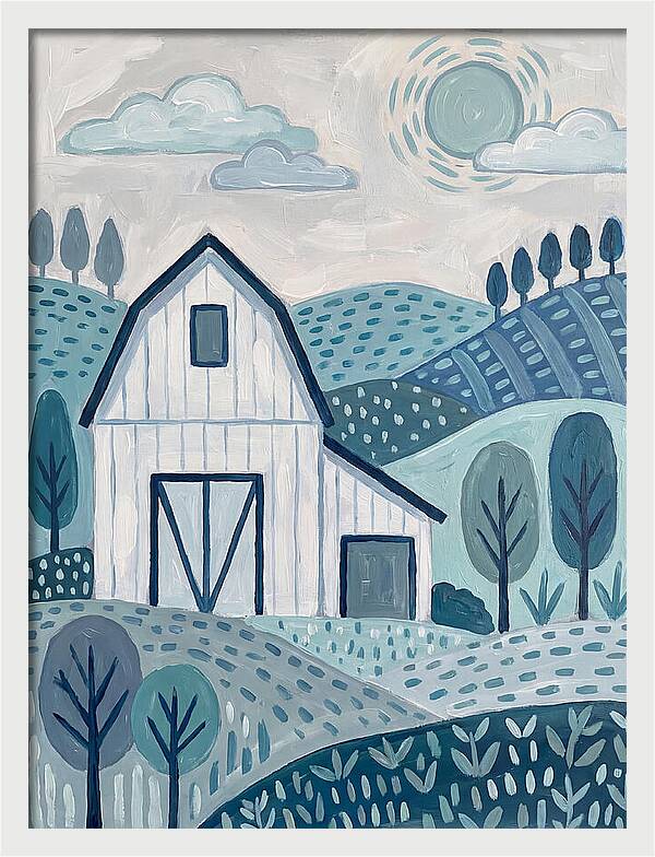White Barn In Tranquil Landscape