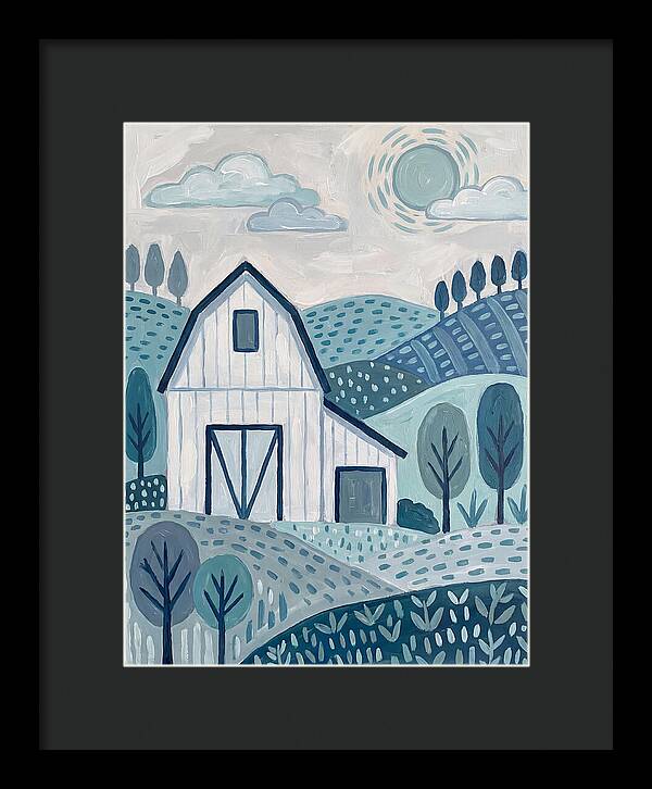 White Barn In Tranquil Landscape