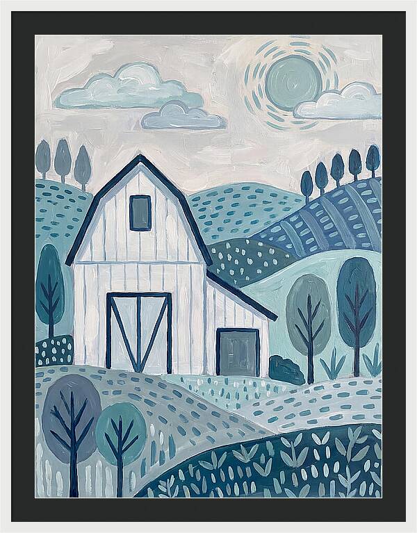 White Barn In Tranquil Landscape