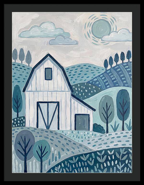 White Barn In Tranquil Landscape
