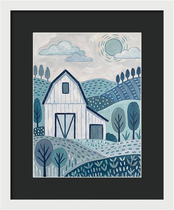 White Barn In Tranquil Landscape