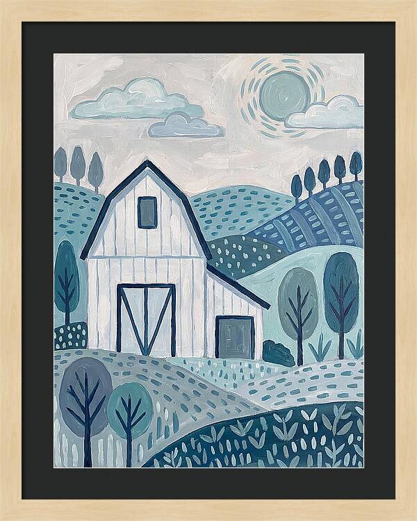 White Barn In Tranquil Landscape