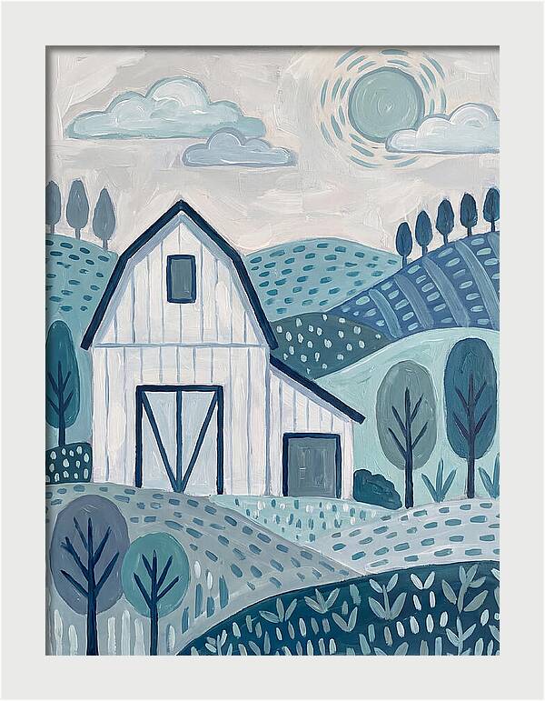 White Barn In Tranquil Landscape