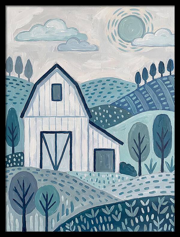 White Barn In Tranquil Landscape