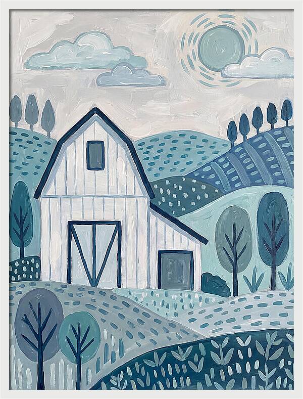 White Barn In Tranquil Landscape