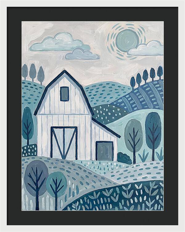White Barn In Tranquil Landscape