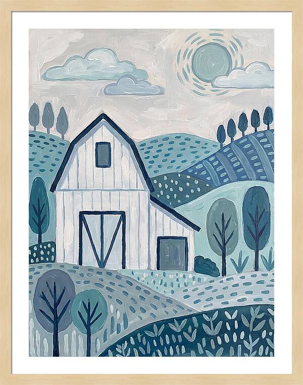 White Barn In Tranquil Landscape
