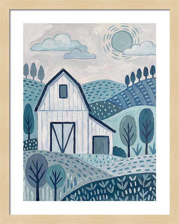 White Barn In Tranquil Landscape