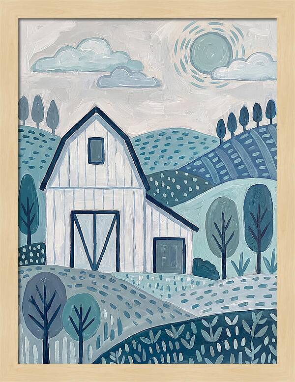 White Barn In Tranquil Landscape