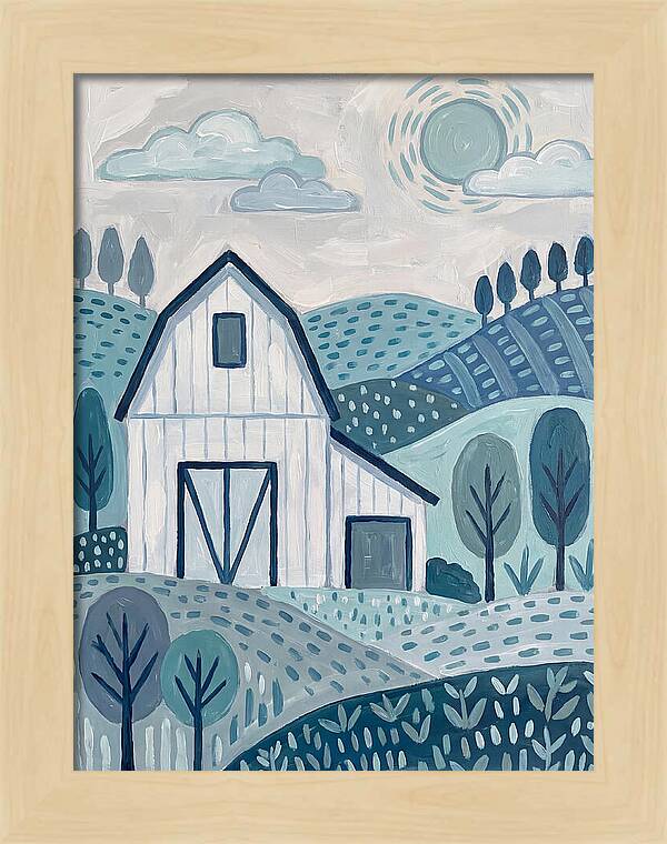 White Barn In Tranquil Landscape