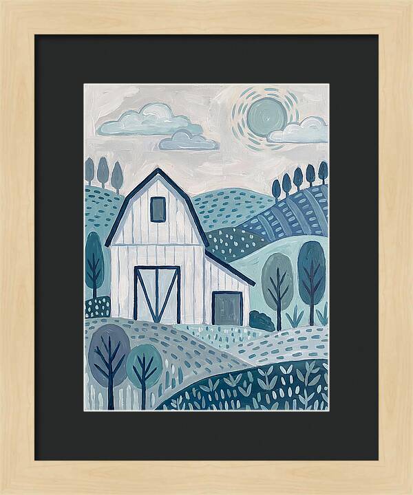 White Barn In Tranquil Landscape