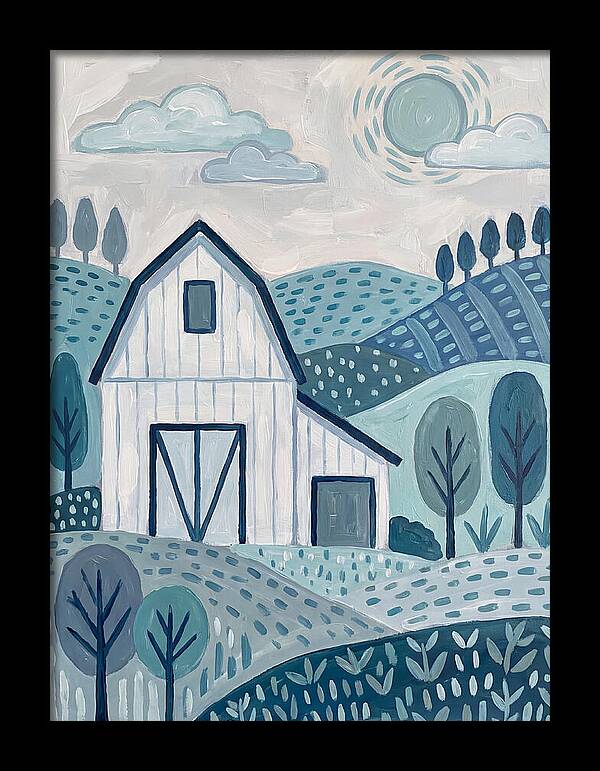 White Barn In Tranquil Landscape