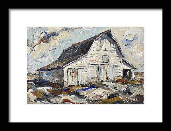 White Barn Under Expressive Skies