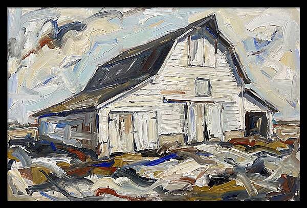 White Barn Under Expressive Skies