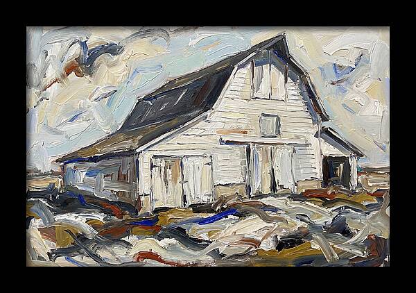White Barn Under Expressive Skies