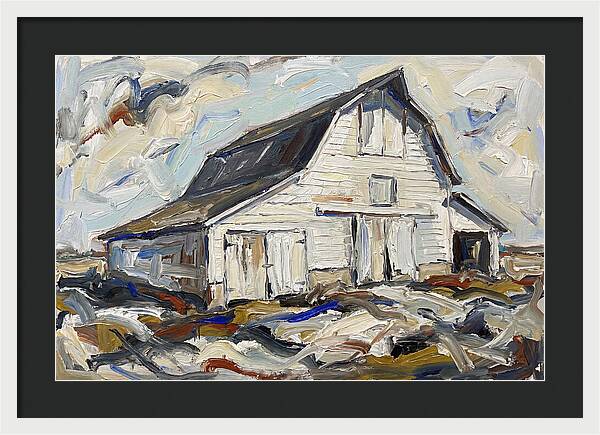 White Barn Under Expressive Skies
