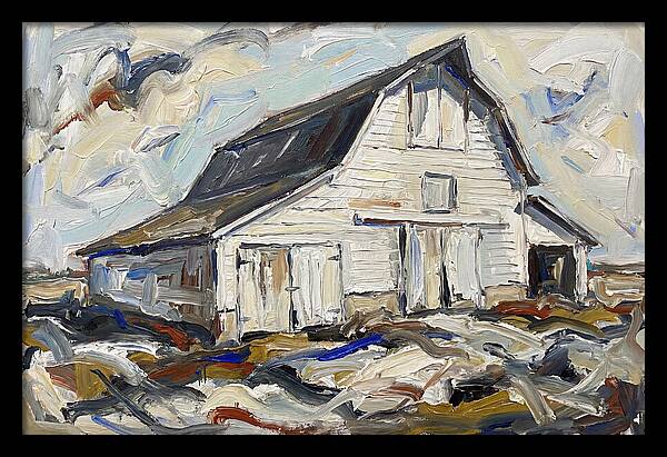 White Barn Under Expressive Skies