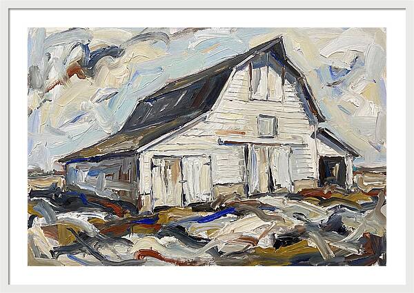 White Barn Under Expressive Skies