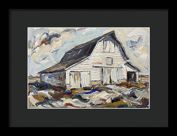 White Barn Under Expressive Skies