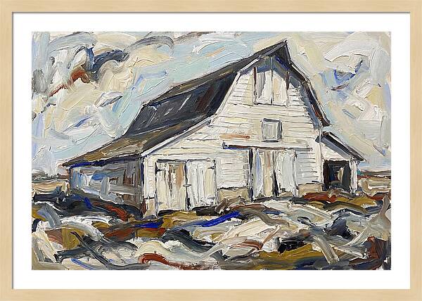 White Barn Under Expressive Skies